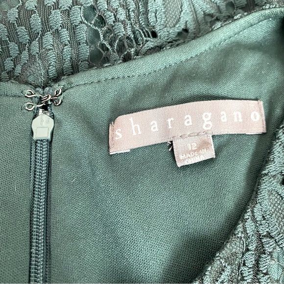 Sharagano Emerald Green Lace Overlay Sleeveless Midi Dress Size 12 - Picture 7 of 9